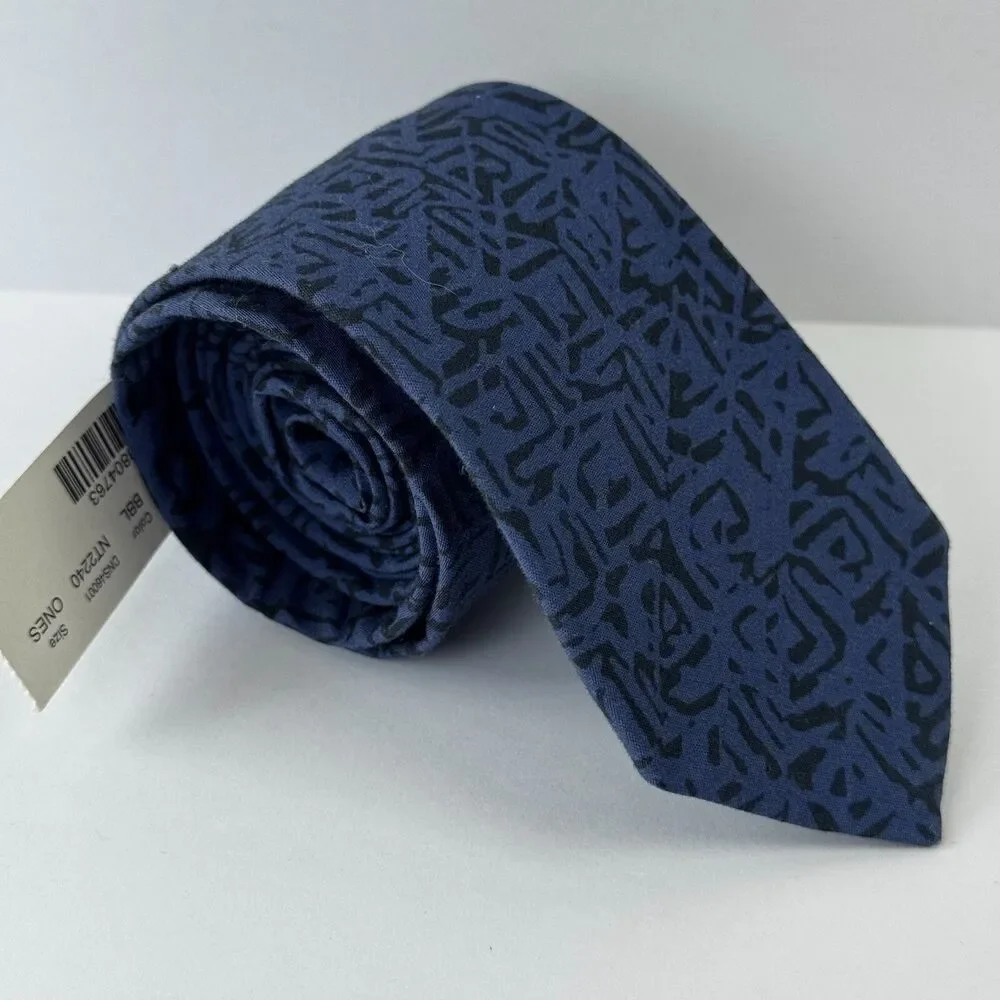 J.Crew Tie Mens Blue Cotton Abstract Black Handmade USA Preppy‎ Skinny Timeless